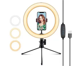 10 Inch LED Selfie Ring Light Phone Mount with Desktop Tripod Dimmable