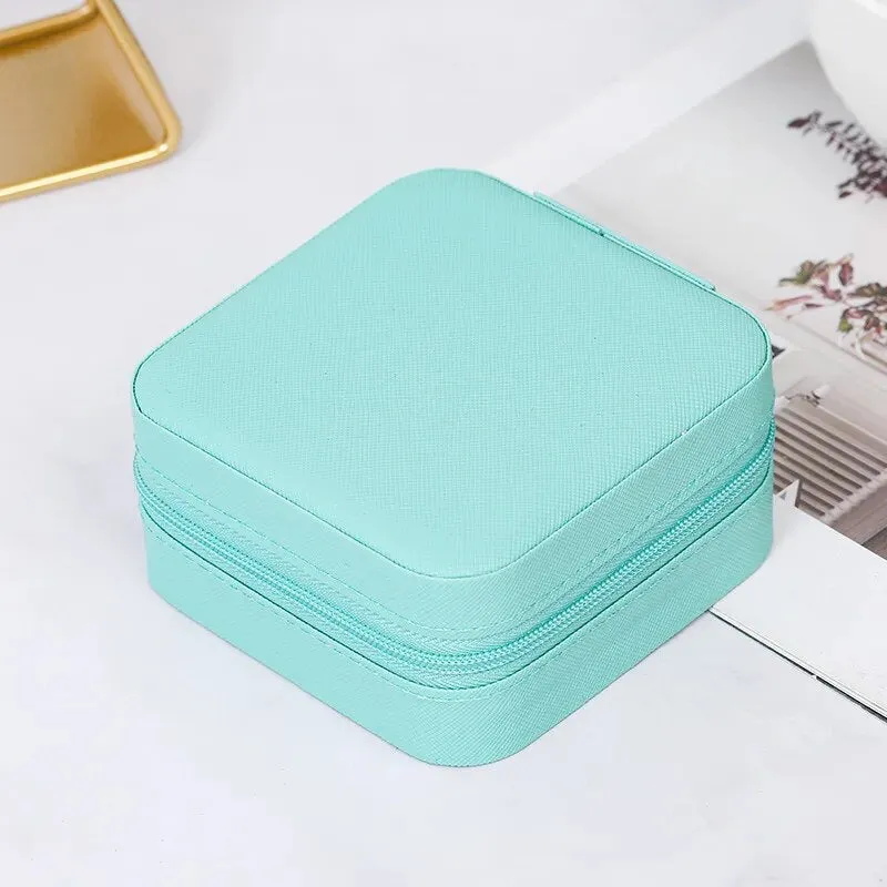 1pcs Mini Jewelry Organizer Display Travel Jewelry Zipper Case Boxes Earrings Necklace Ring Portable Jewelry Box Leather Storage