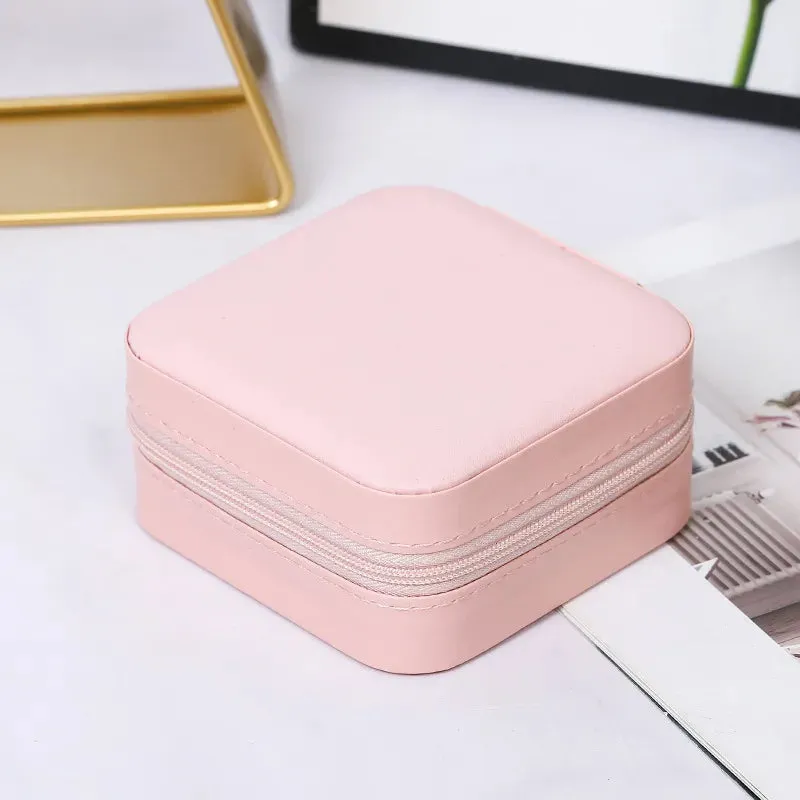 1pcs Mini Jewelry Organizer Display Travel Jewelry Zipper Case Boxes Earrings Necklace Ring Portable Jewelry Box Leather Storage