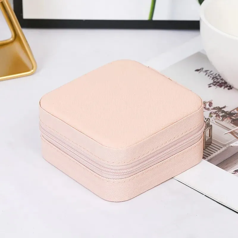 1pcs Mini Jewelry Organizer Display Travel Jewelry Zipper Case Boxes Earrings Necklace Ring Portable Jewelry Box Leather Storage