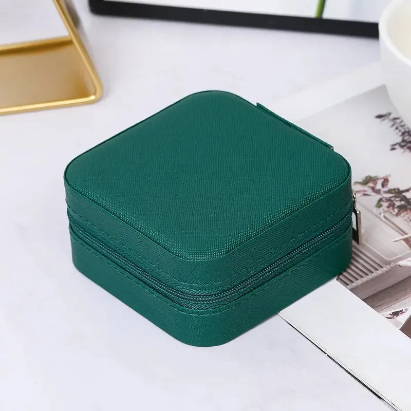 1pcs Mini Jewelry Organizer Display Travel Jewelry Zipper Case Boxes Earrings Necklace Ring Portable Jewelry Box Leather Storage