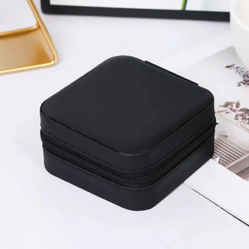 1pcs Mini Jewelry Organizer Display Travel Jewelry Zipper Case Boxes Earrings Necklace Ring Portable Jewelry Box Leather Storage