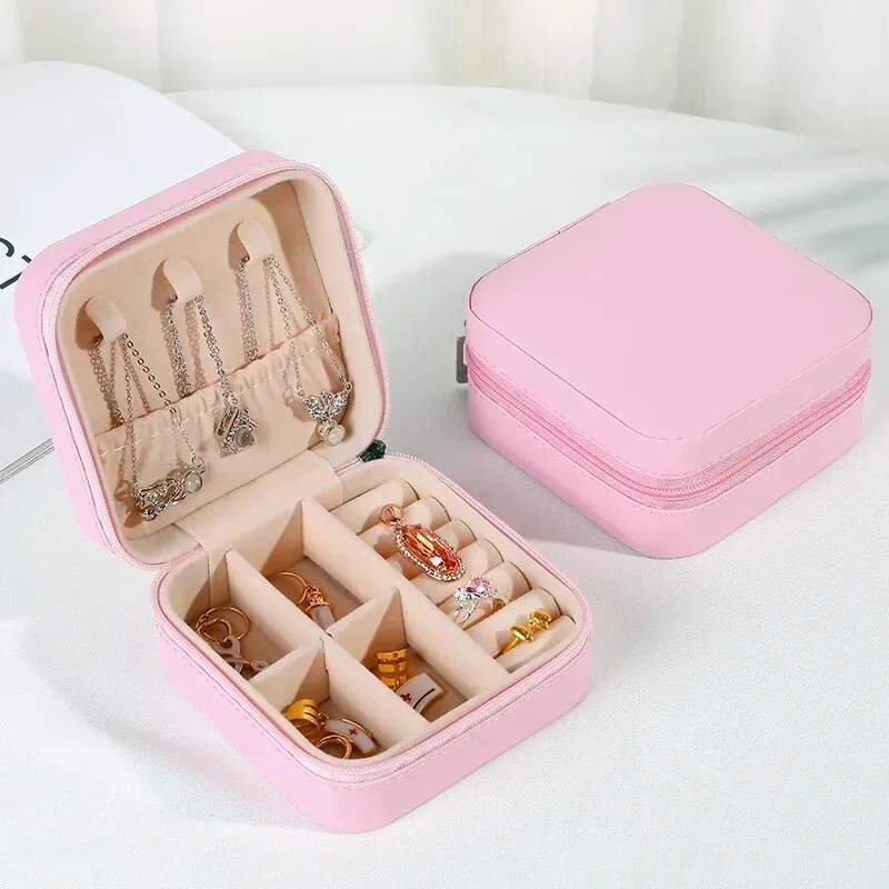 1pcs Mini Jewelry Organizer Display Travel Jewelry Zipper Case Boxes Earrings Necklace Ring Portable Jewelry Box Leather Storage