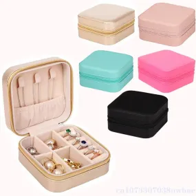 1pcs Mini Jewelry Organizer Display Travel Jewelry Zipper Case Boxes Earrings Necklace Ring Portable Jewelry Box Leather Storage