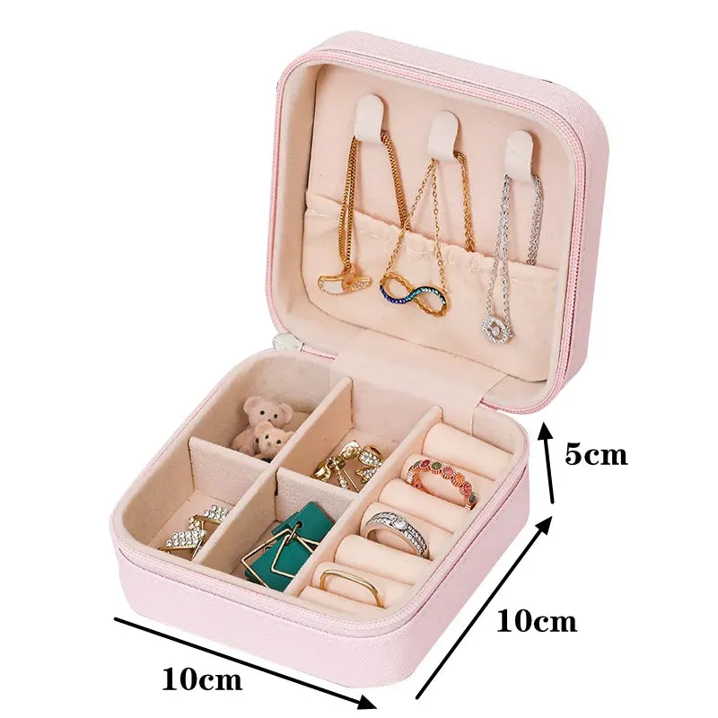 1pcs Mini Jewelry Organizer Display Travel Jewelry Zipper Case Boxes Earrings Necklace Ring Portable Jewelry Box Leather Storage