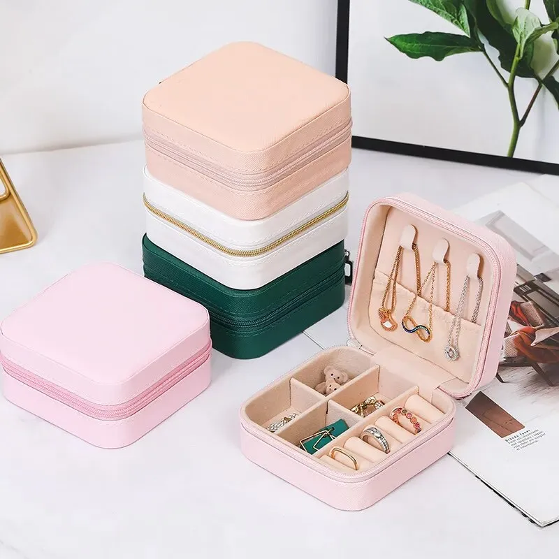 1pcs Mini Jewelry Organizer Display Travel Jewelry Zipper Case Boxes Earrings Necklace Ring Portable Jewelry Box Leather Storage