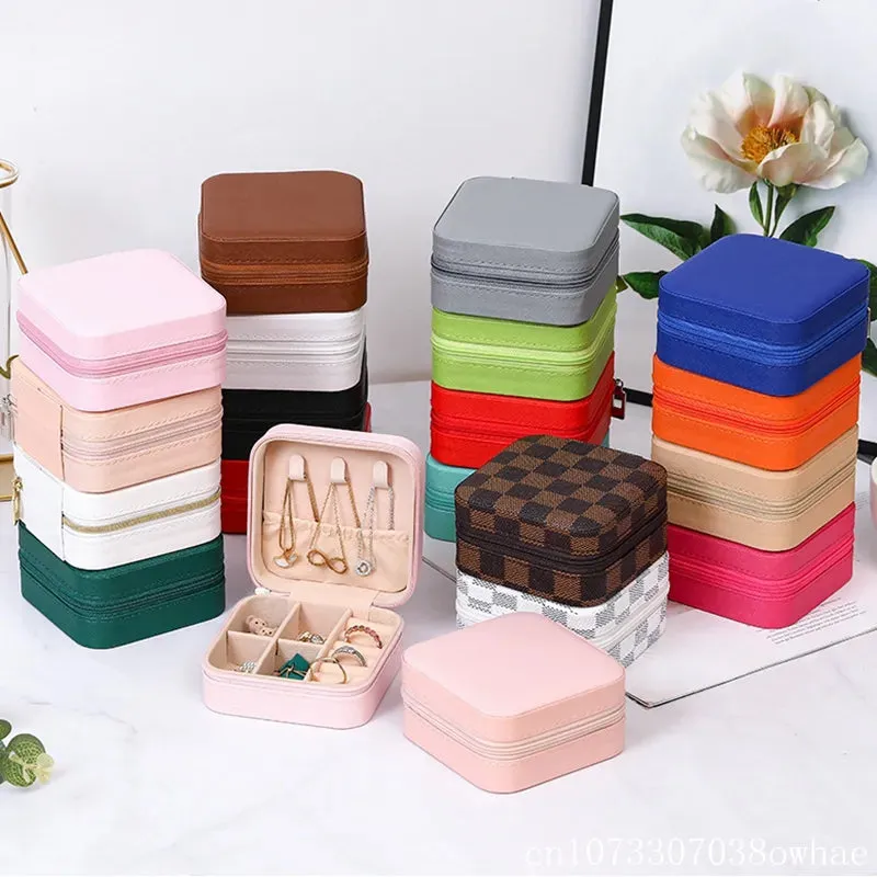 1pcs Mini Jewelry Organizer Display Travel Jewelry Zipper Case Boxes Earrings Necklace Ring Portable Jewelry Box Leather Storage