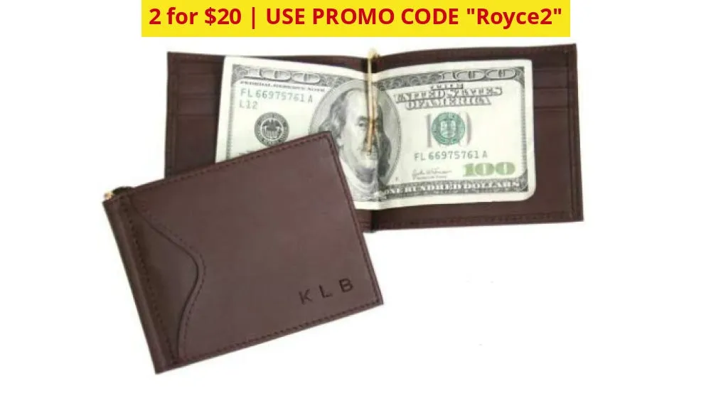 2 for $20: Royce New York Premium Leather Card Case with Money Clip - Ships Quick!