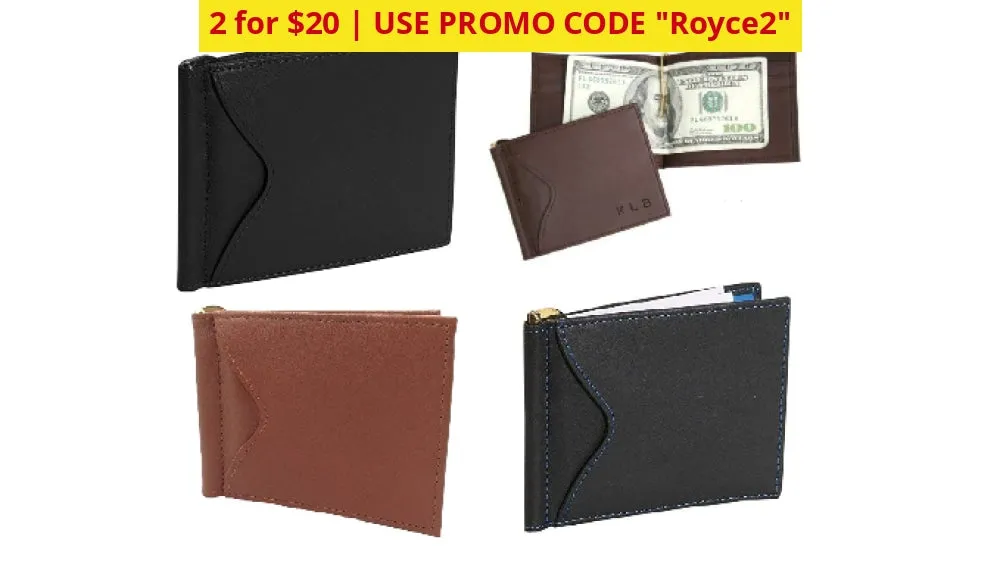 2 for $20: Royce New York Premium Leather Card Case with Money Clip - Ships Quick!