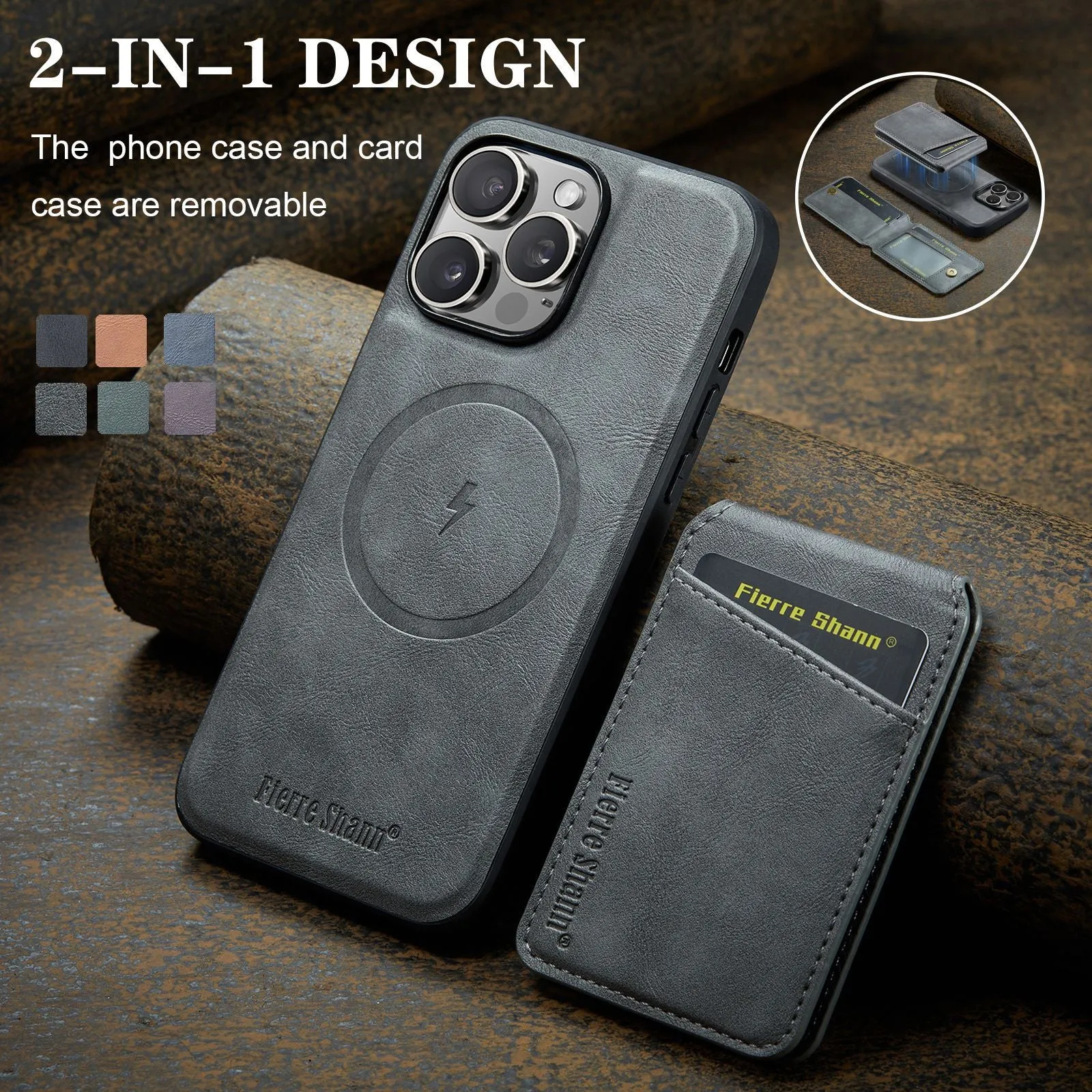 2 In 1 Magnetic Leather Phone Case With Card Holderc For iPhone