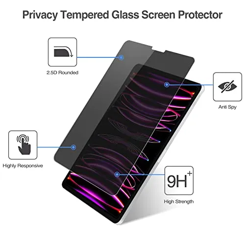 (2 Pack) iPad Pro 12.9" 3rd Gen/ 4th Gen/ 5th Gen/ 6th Gen Privacy Tempered Glass Screen Protector | ProCase