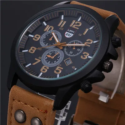 2016 New Business Quartz watch Men sport Military Watches Men Corium Leather Strap army wristwatch clock hours Complete Calendar