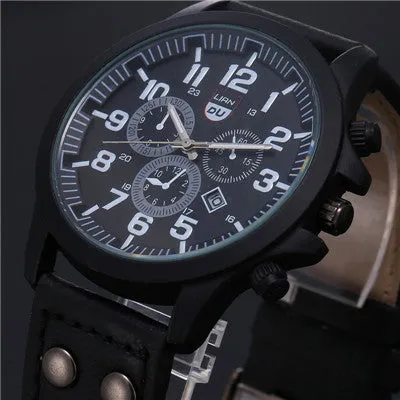 2016 New Business Quartz watch Men sport Military Watches Men Corium Leather Strap army wristwatch clock hours Complete Calendar