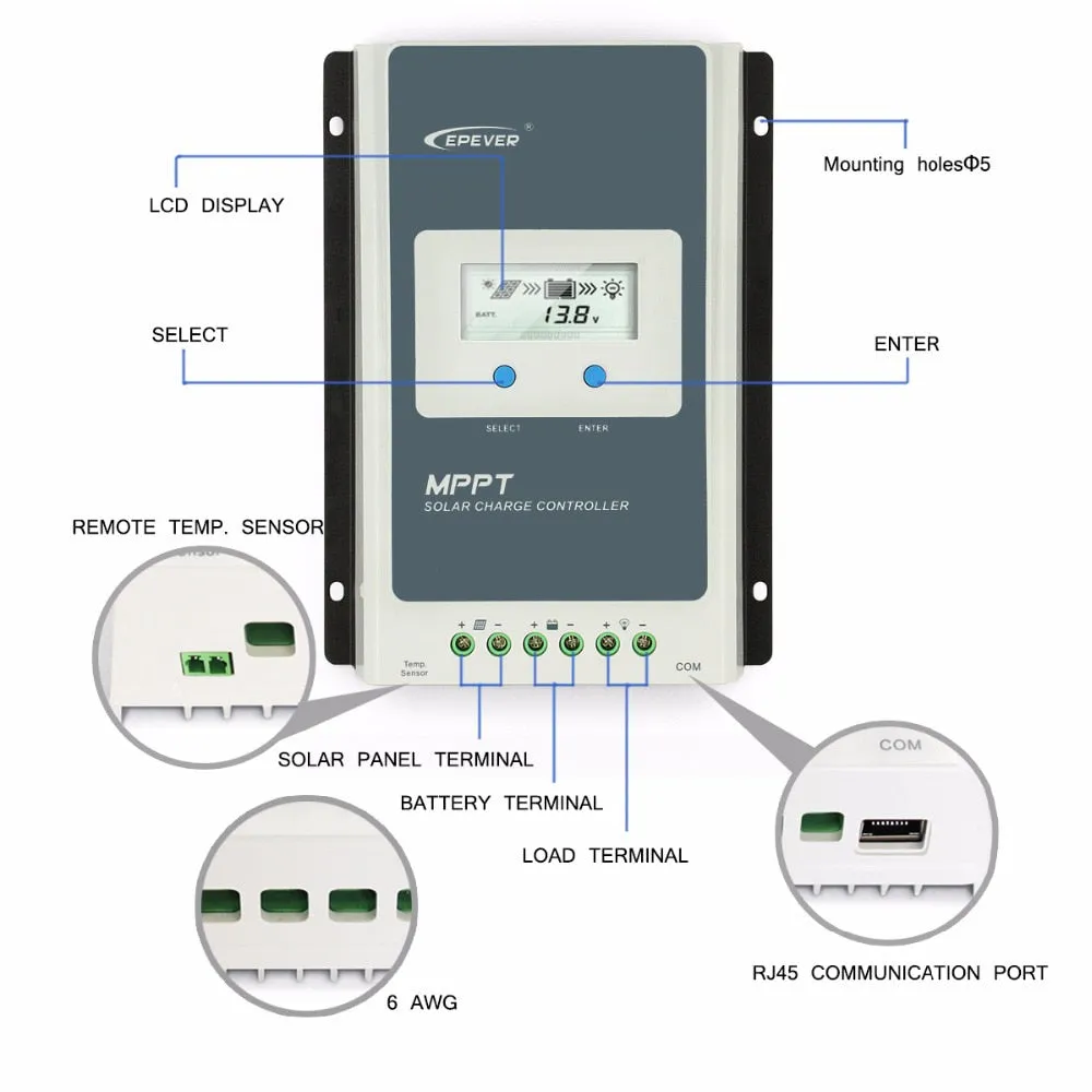 20A 30A 40A EP Solar MPPT Solar Charge Regulator 12V 24V LCD Display Wifi App EPEVER TRACER Charge Controller 2210AN 3210AN