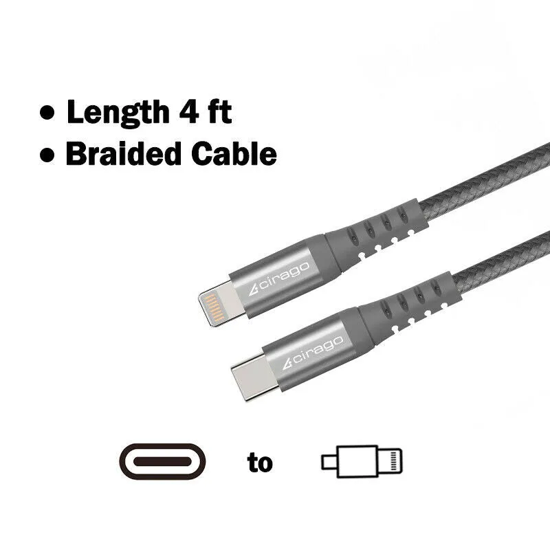 2Pack MFi Certified 4ft USB-C to Lightning Fast Charge Data Sync/Charging Cable