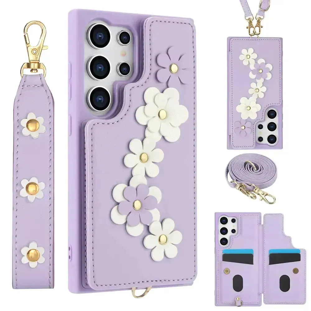 3 in 1 Crossbody Floral Phone Case (For Samsung)