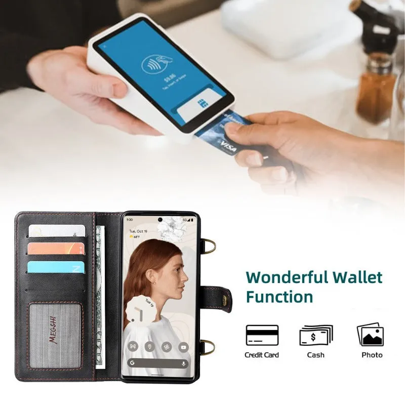 3 in 1 Shoulder Strap Magnetic Holder Wallet Phone Case With Cards Slot For Google Pixel 87