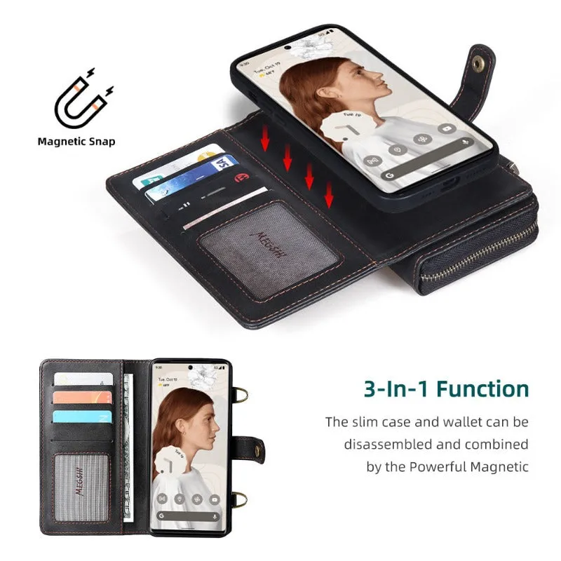 3 in 1 Shoulder Strap Magnetic Holder Wallet Phone Case With Cards Slot For Google Pixel 87