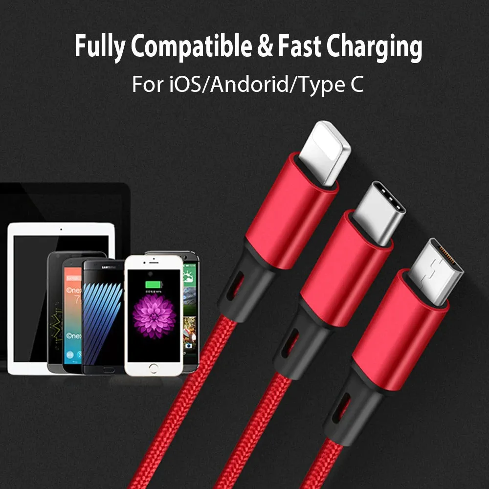 3 in 1 USB Charging Charger Cable For iPhone , Android