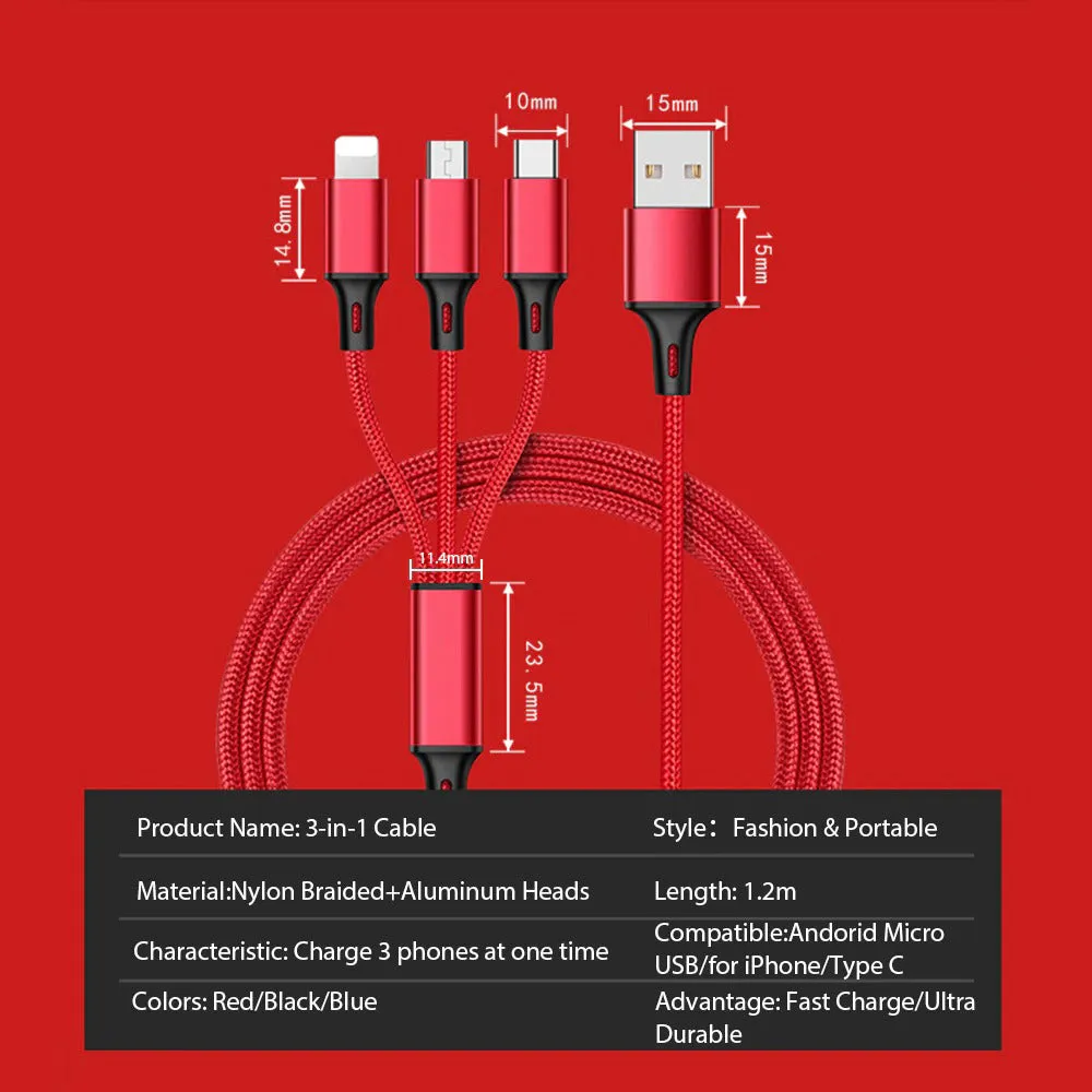 3 in 1 USB Charging Charger Cable For iPhone , Android