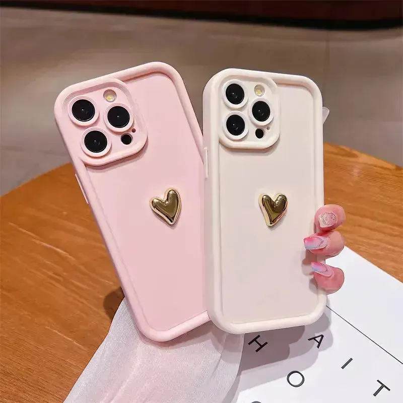 3D Gold Heart Silicone Soft Case (For iPhones)