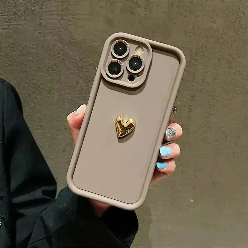 3D Gold Heart Silicone Soft Case (For iPhones)