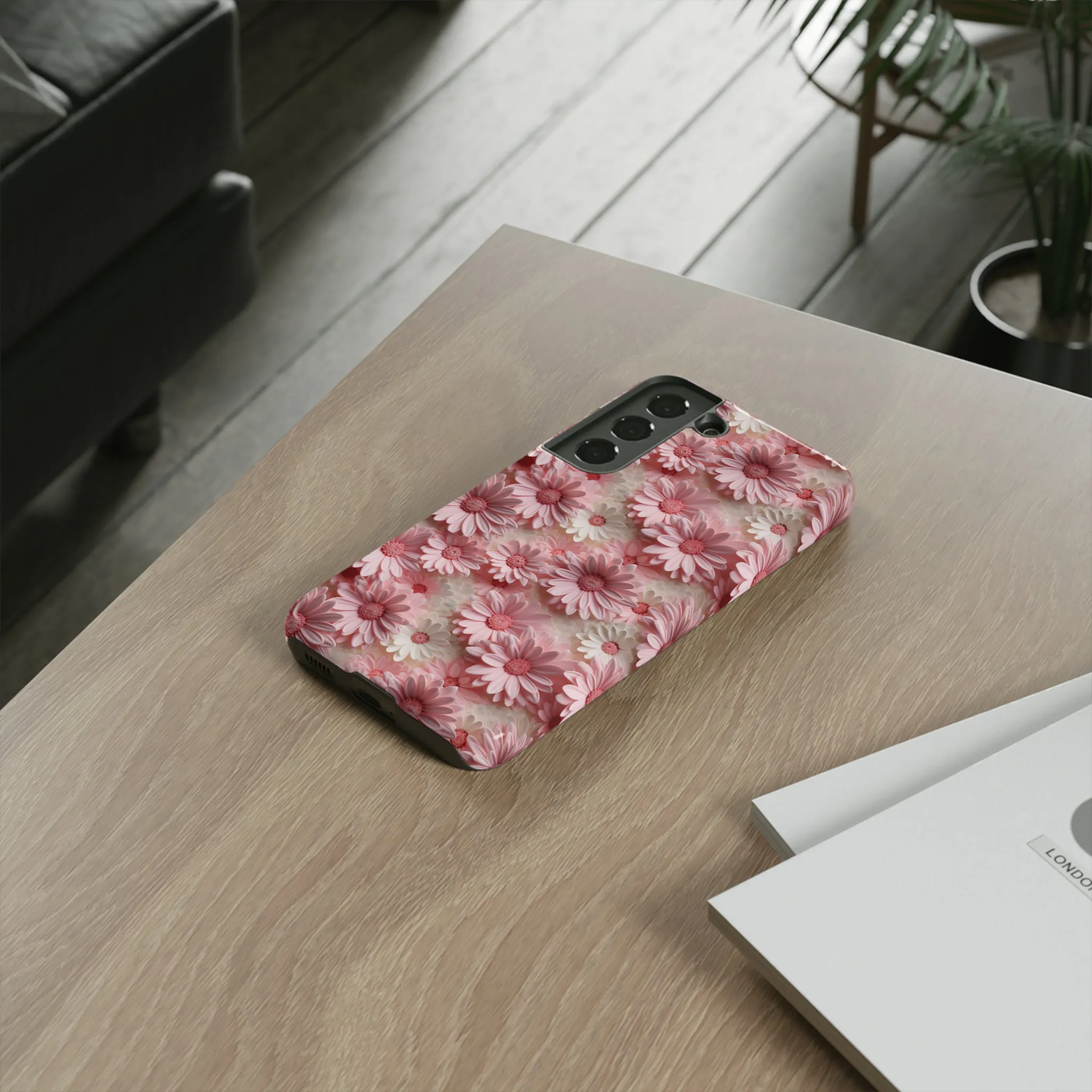 3D Pink and White Daisies print design Tough Phone Case compatible with a large variety of Samsung models