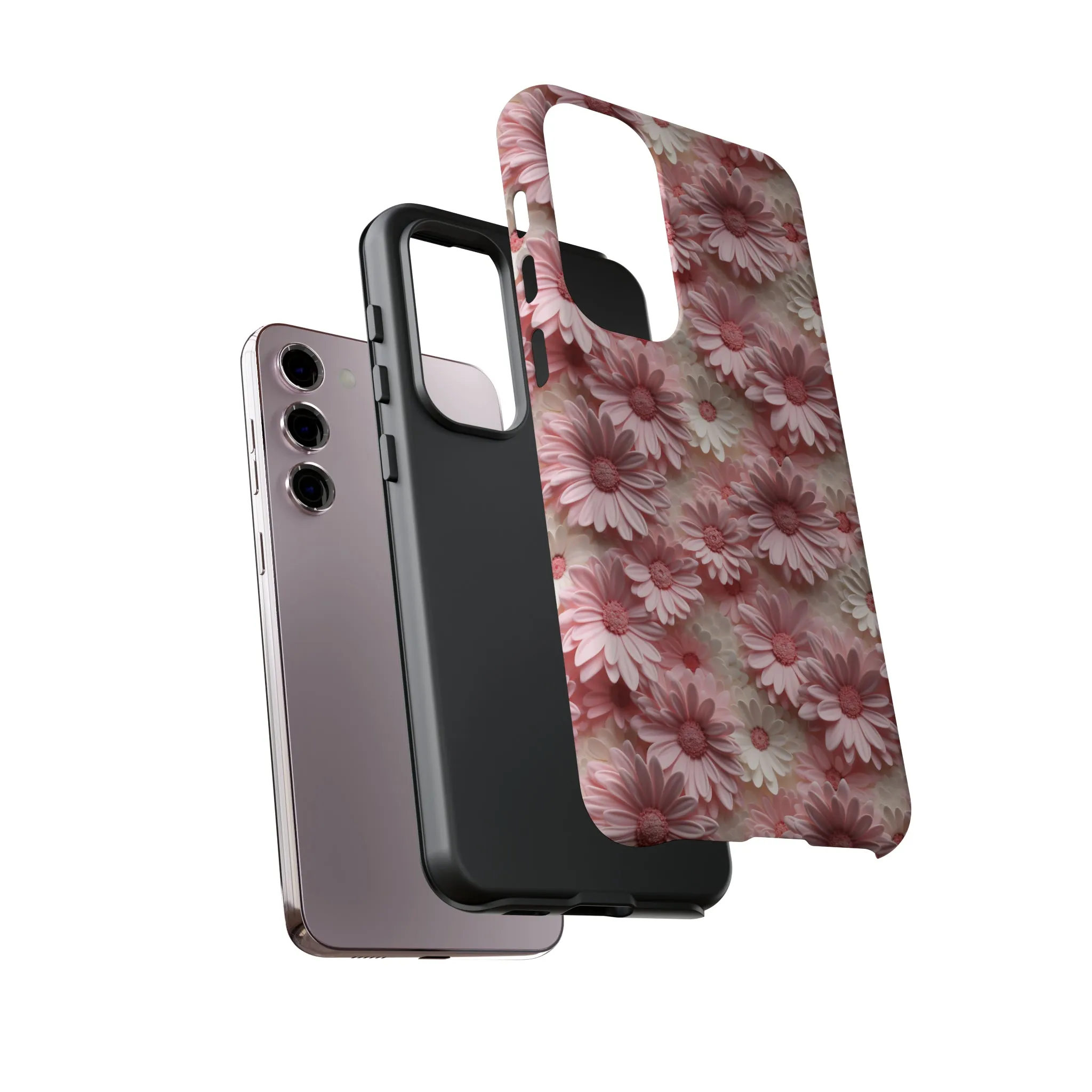 3D Pink and White Daisies print design Tough Phone Case compatible with a large variety of Samsung models