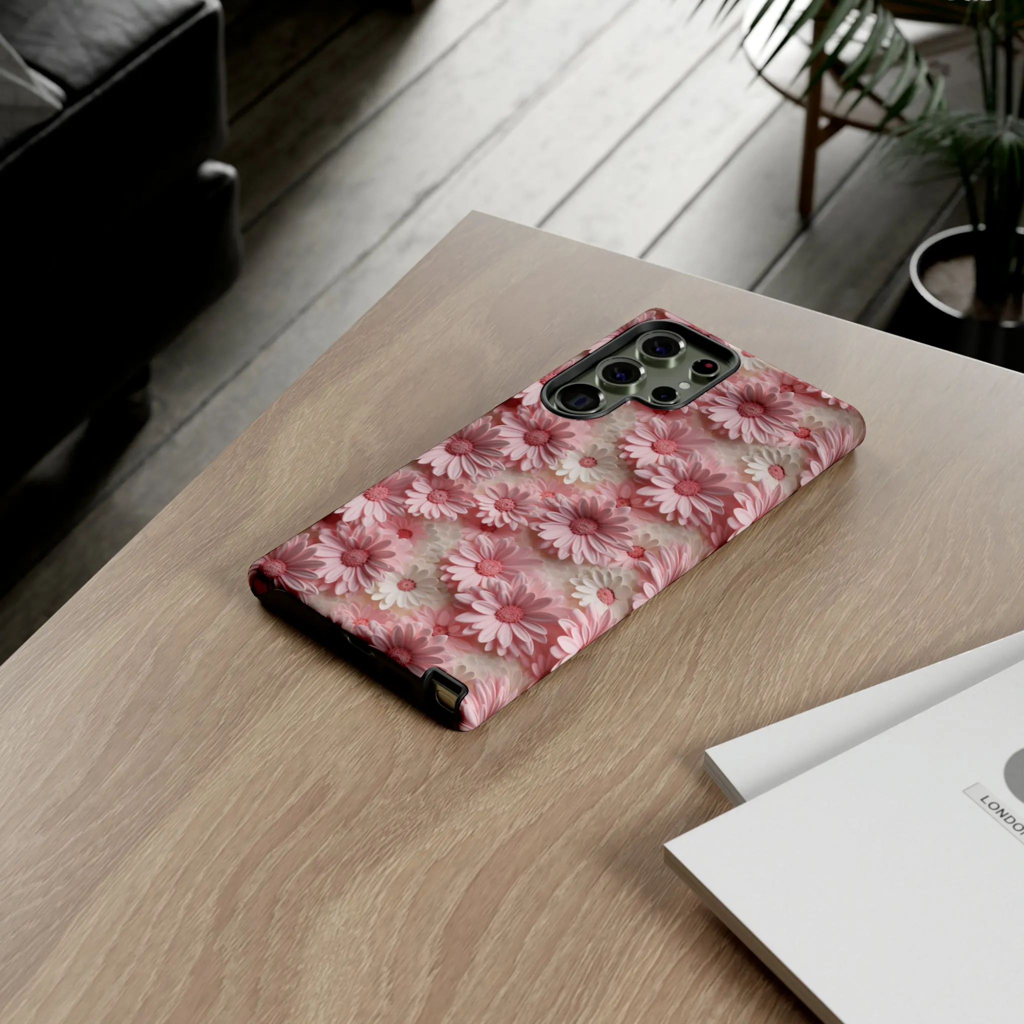 3D Pink and White Daisies print design Tough Phone Case compatible with a large variety of Samsung models