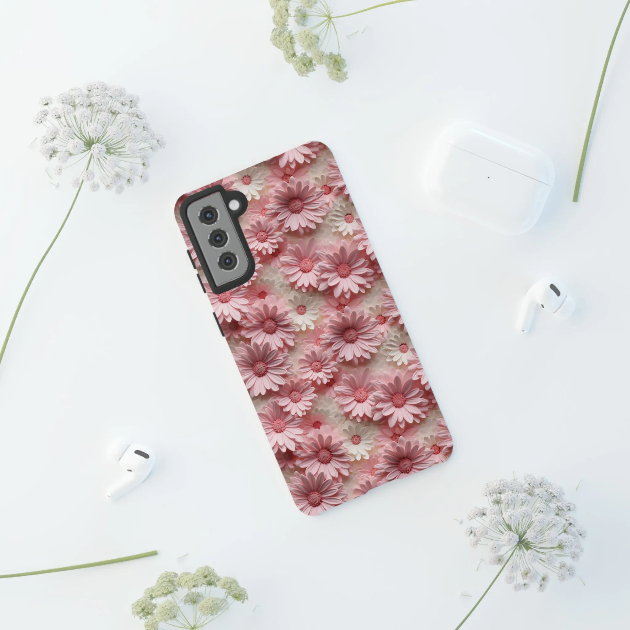 3D Pink and White Daisies print design Tough Phone Case compatible with a large variety of Samsung models