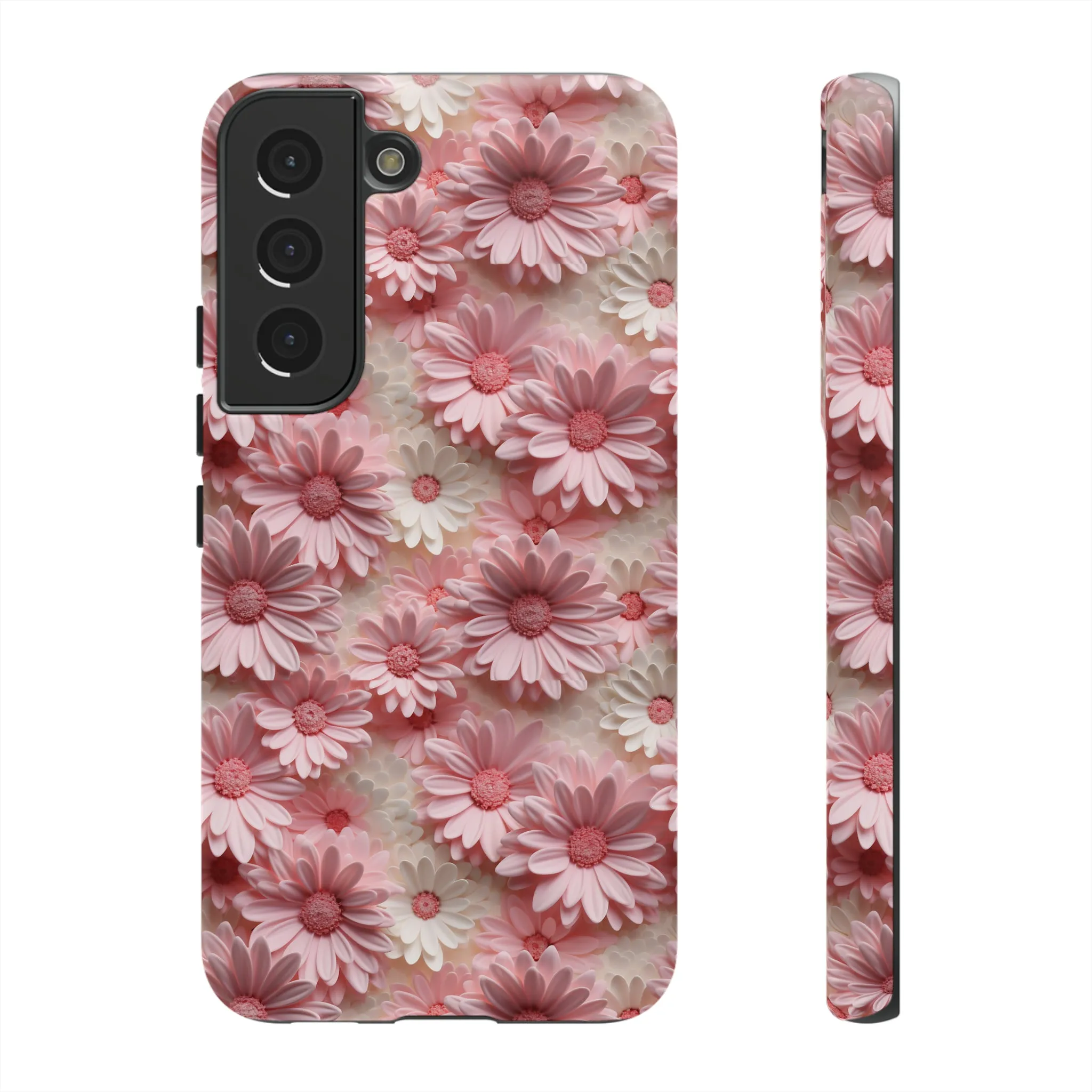 3D Pink and White Daisies print design Tough Phone Case compatible with a large variety of Samsung models