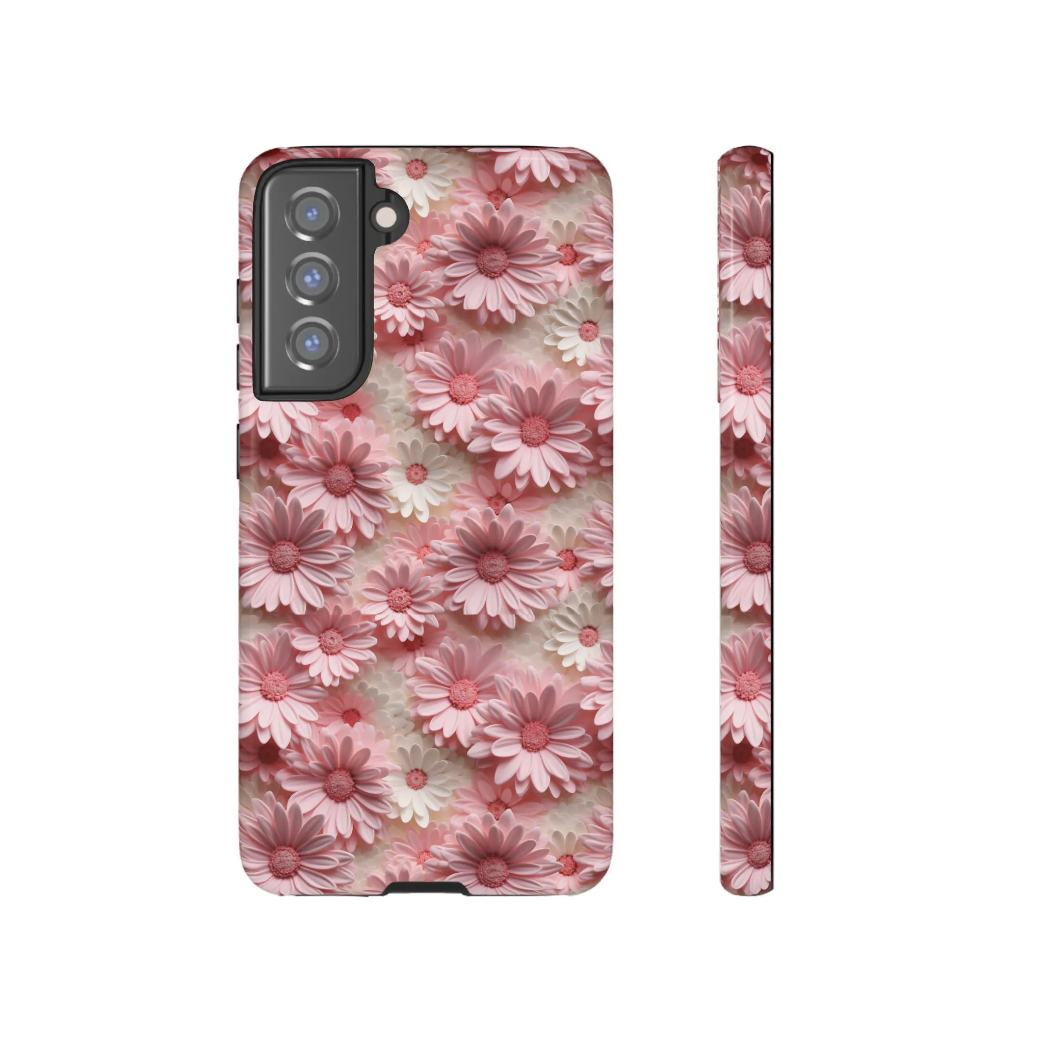 3D Pink and White Daisies print design Tough Phone Case compatible with a large variety of Samsung models