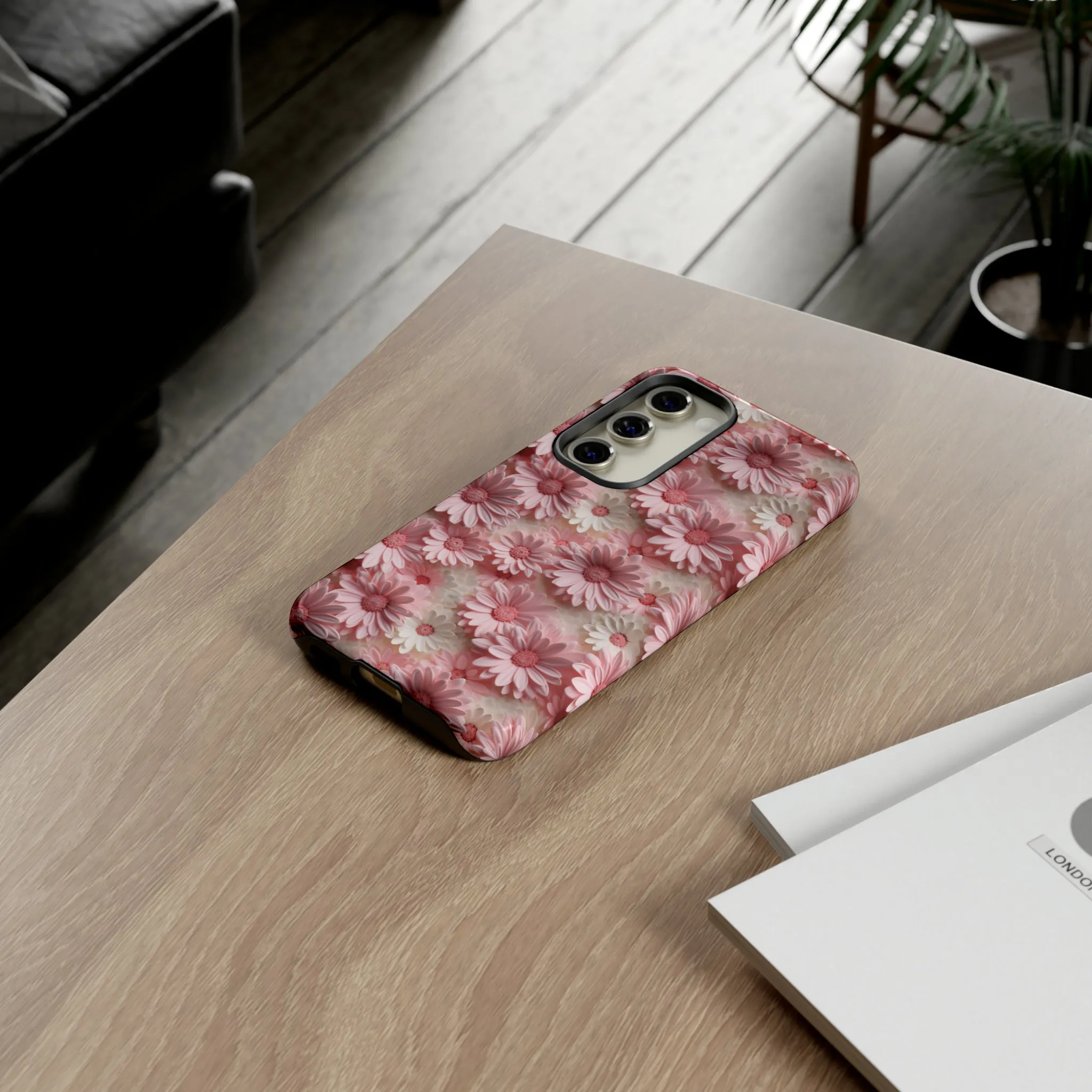 3D Pink and White Daisies print design Tough Phone Case compatible with a large variety of Samsung models