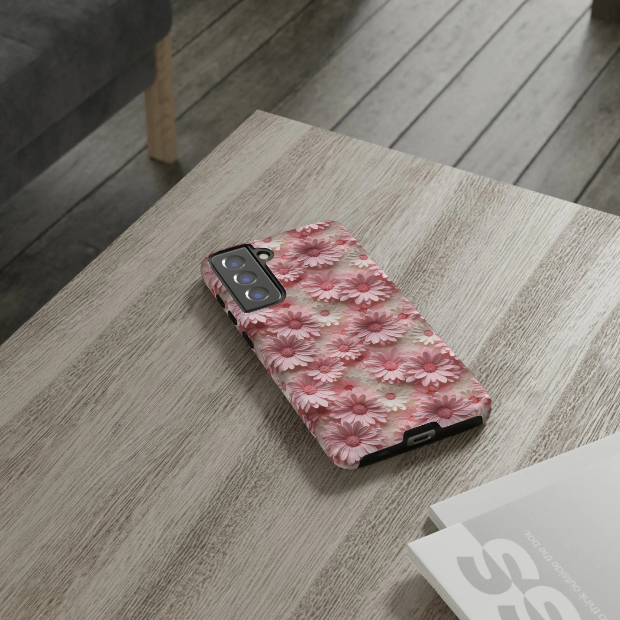 3D Pink and White Daisies print design Tough Phone Case compatible with a large variety of Samsung models