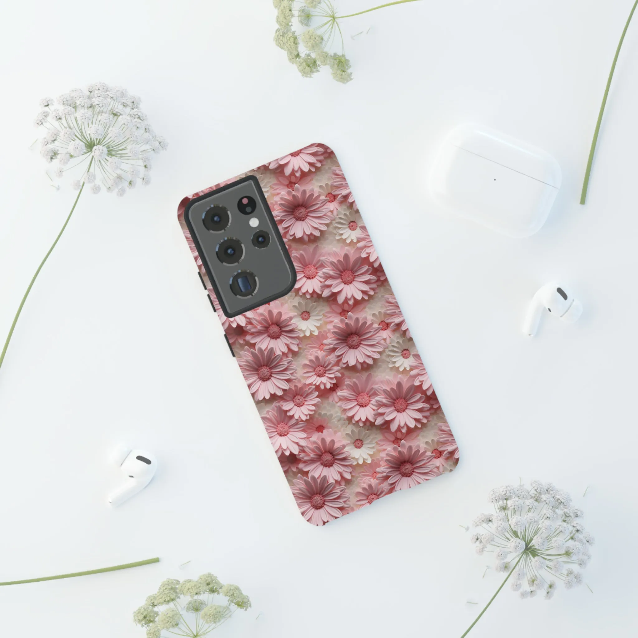 3D Pink and White Daisies print design Tough Phone Case compatible with a large variety of Samsung models