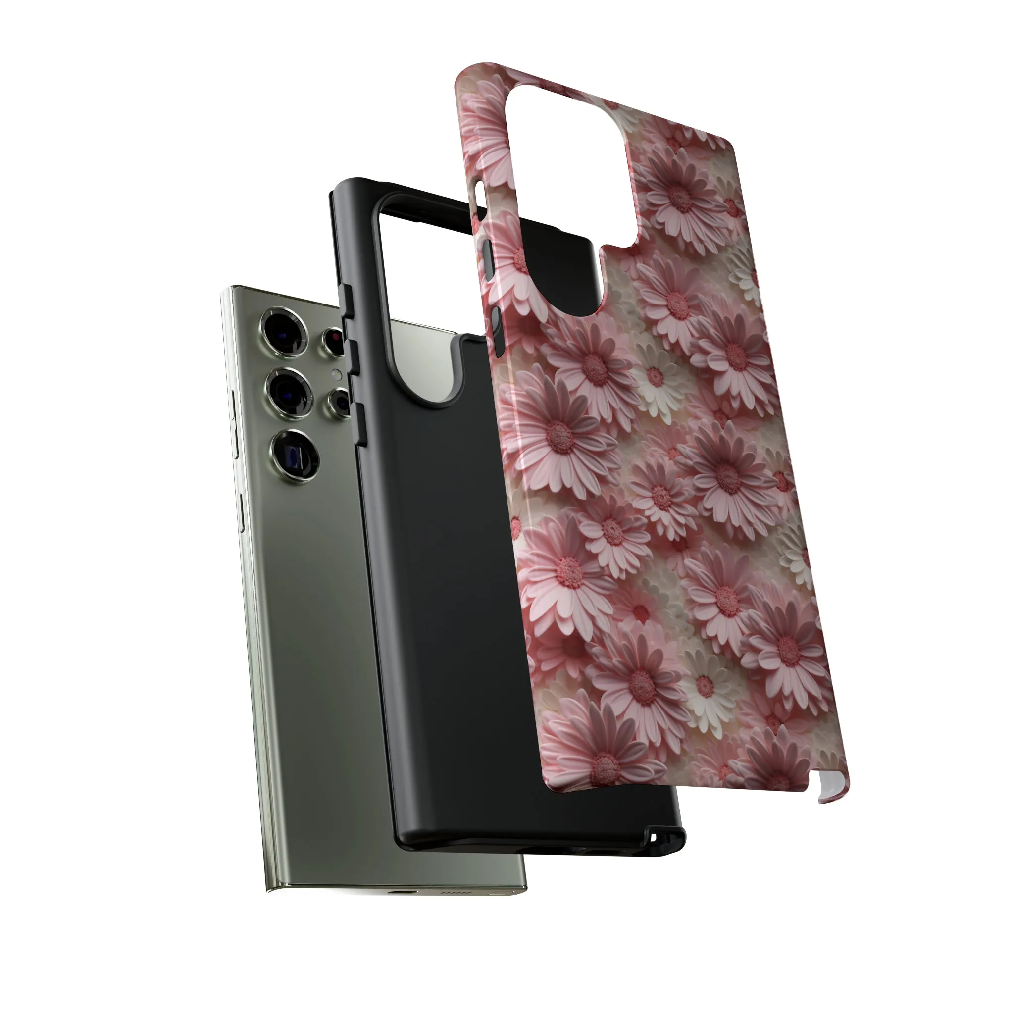 3D Pink and White Daisies print design Tough Phone Case compatible with a large variety of Samsung models