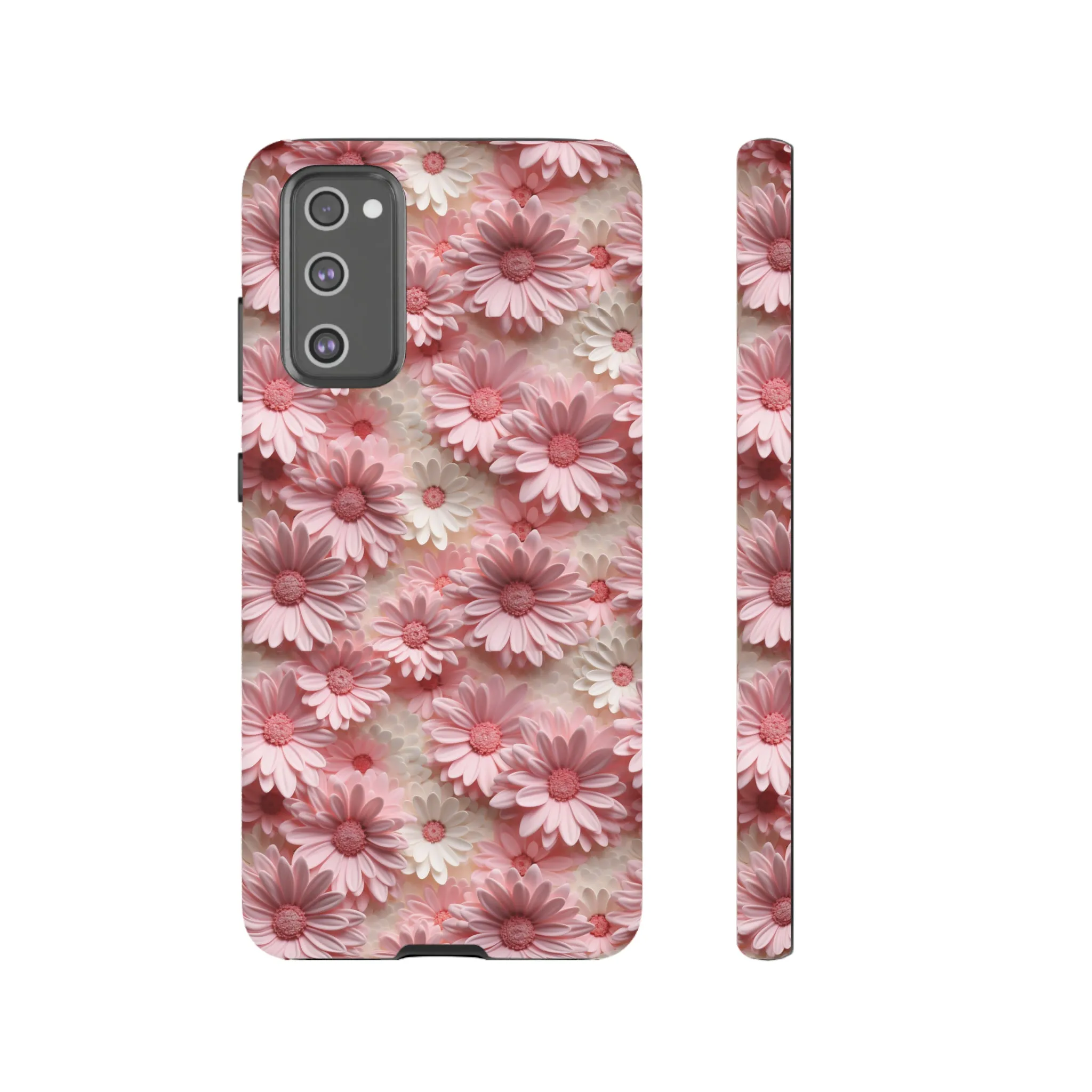 3D Pink and White Daisies print design Tough Phone Case compatible with a large variety of Samsung models