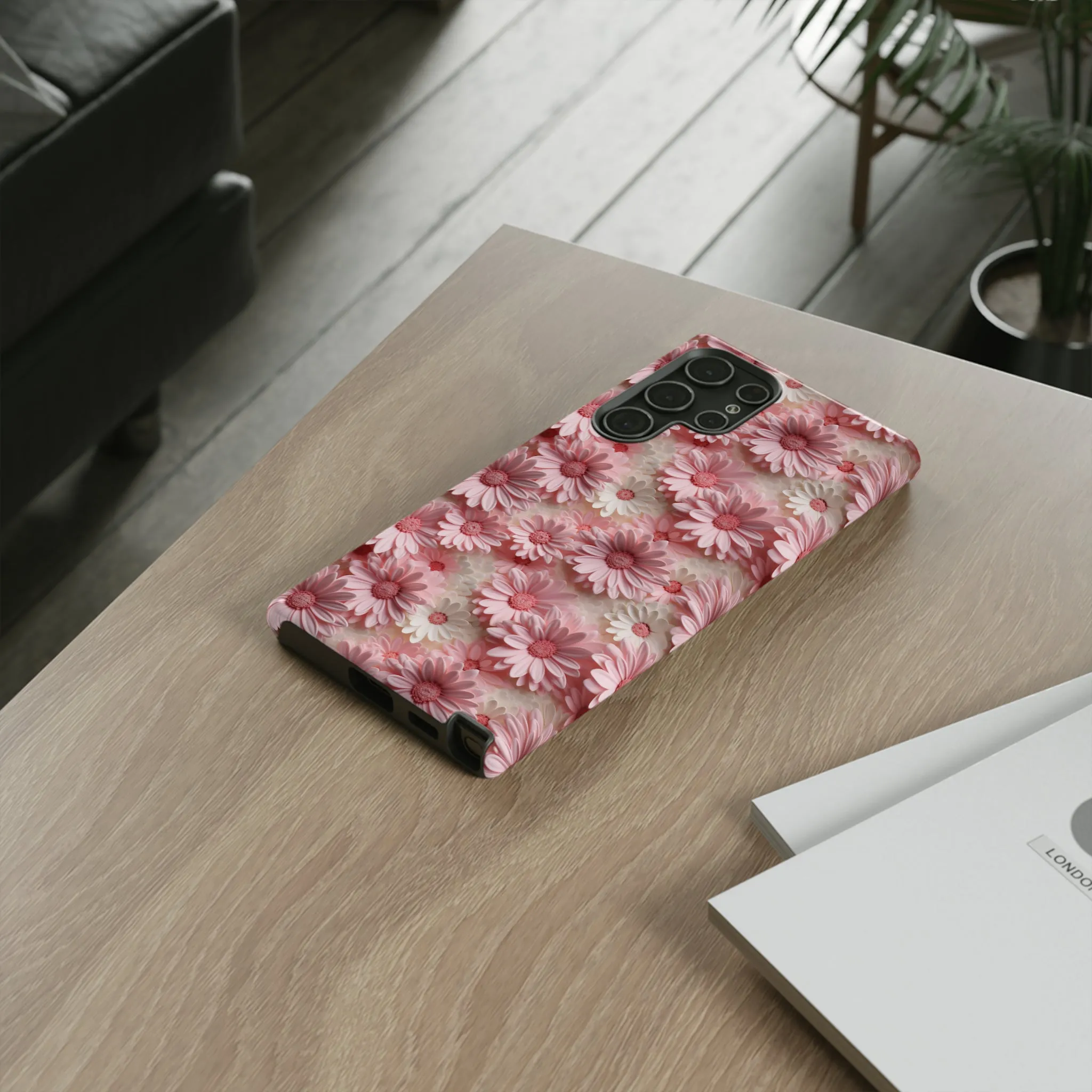 3D Pink and White Daisies print design Tough Phone Case compatible with a large variety of Samsung models