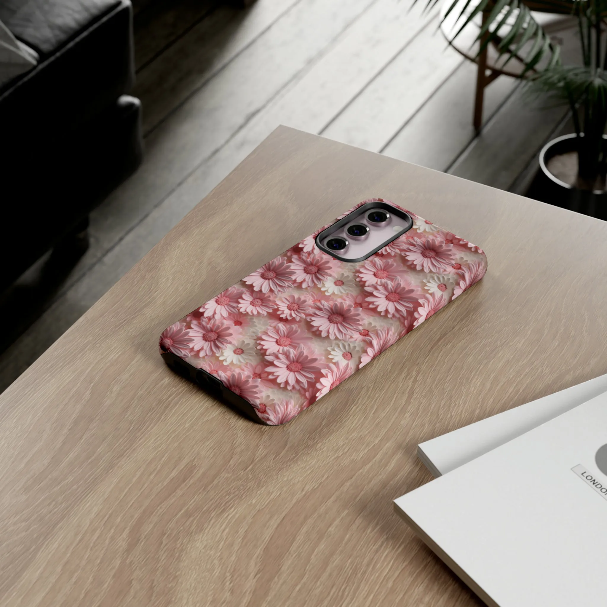 3D Pink and White Daisies print design Tough Phone Case compatible with a large variety of Samsung models