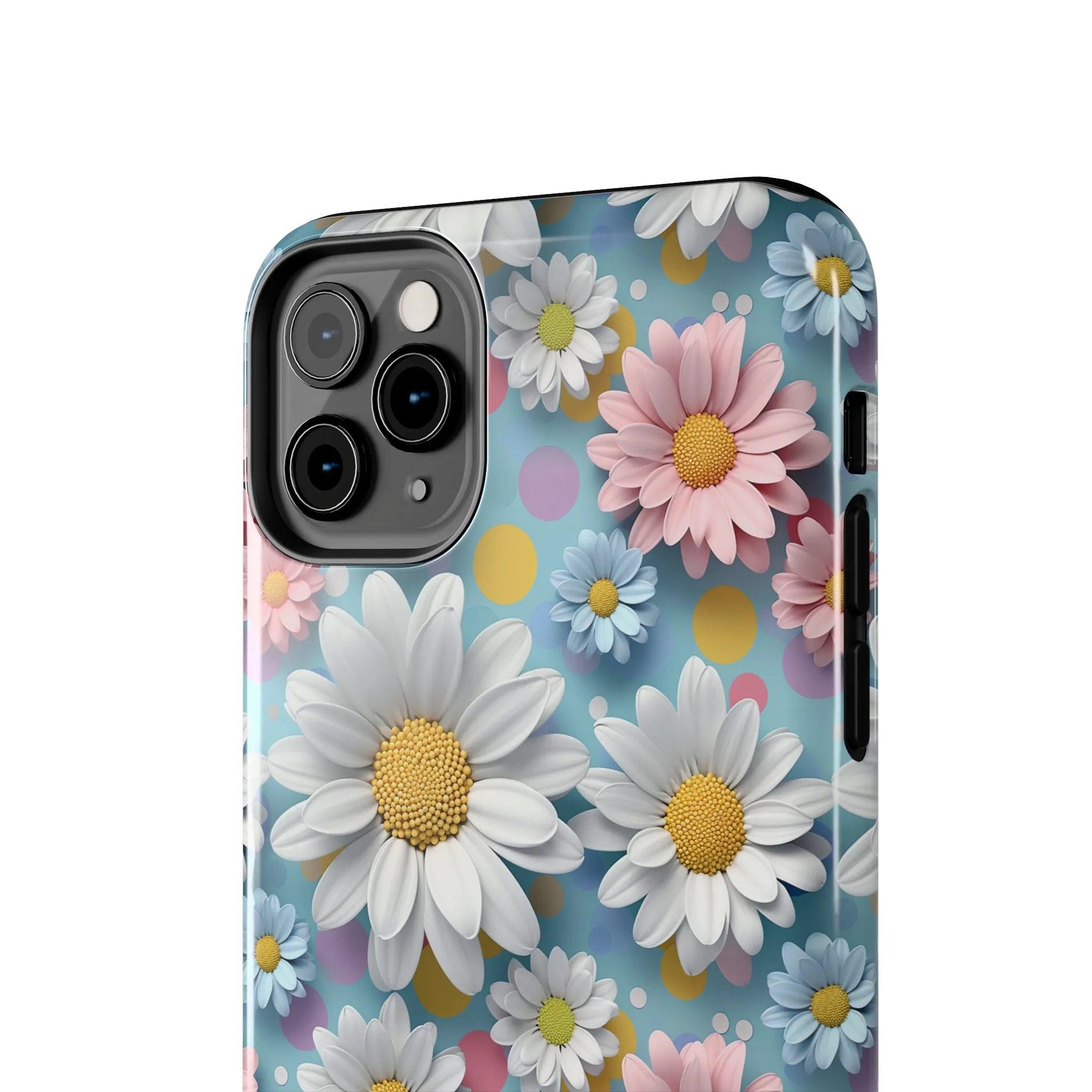 3D Spring Flowes and Polka Dots Digital print Design Tough Phone Case compatible with a large variety of iPhone models, Gift, Phone Case