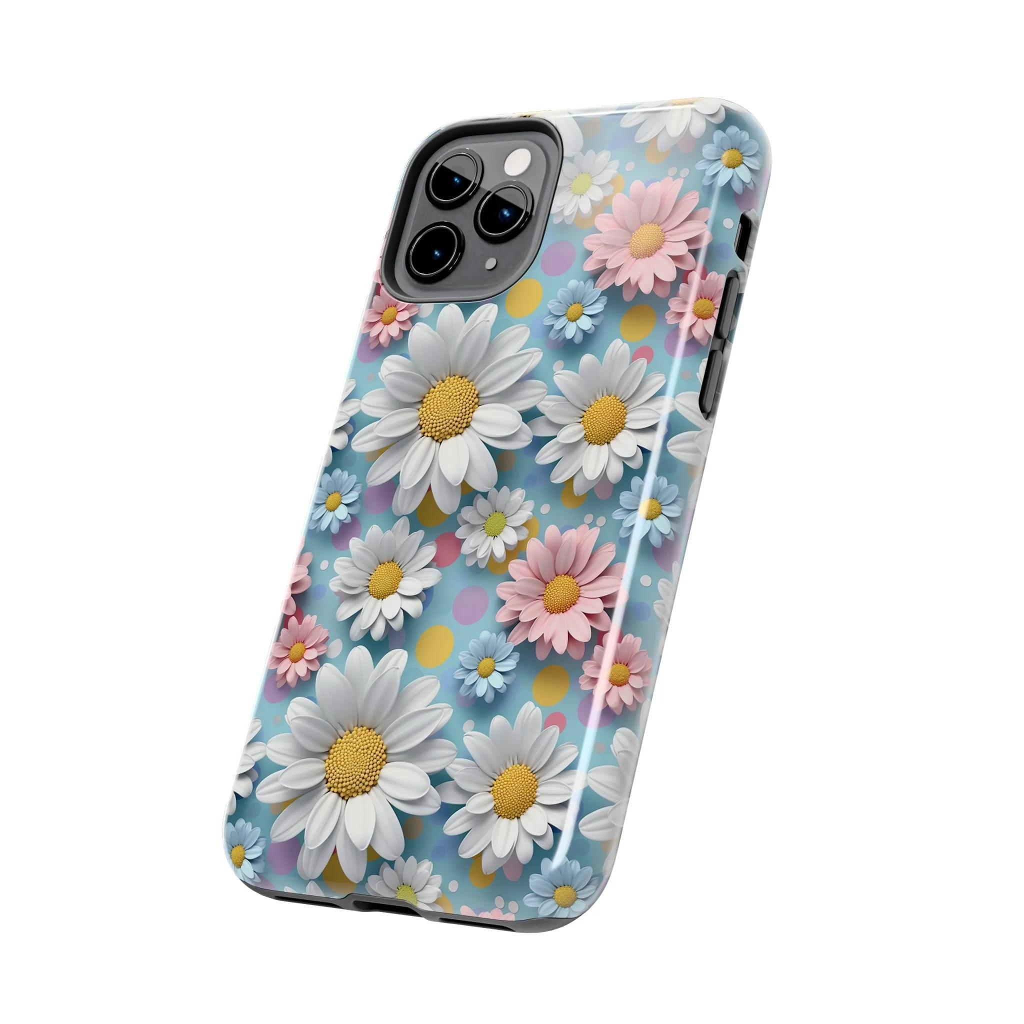 3D Spring Flowes and Polka Dots Digital print Design Tough Phone Case compatible with a large variety of iPhone models, Gift, Phone Case