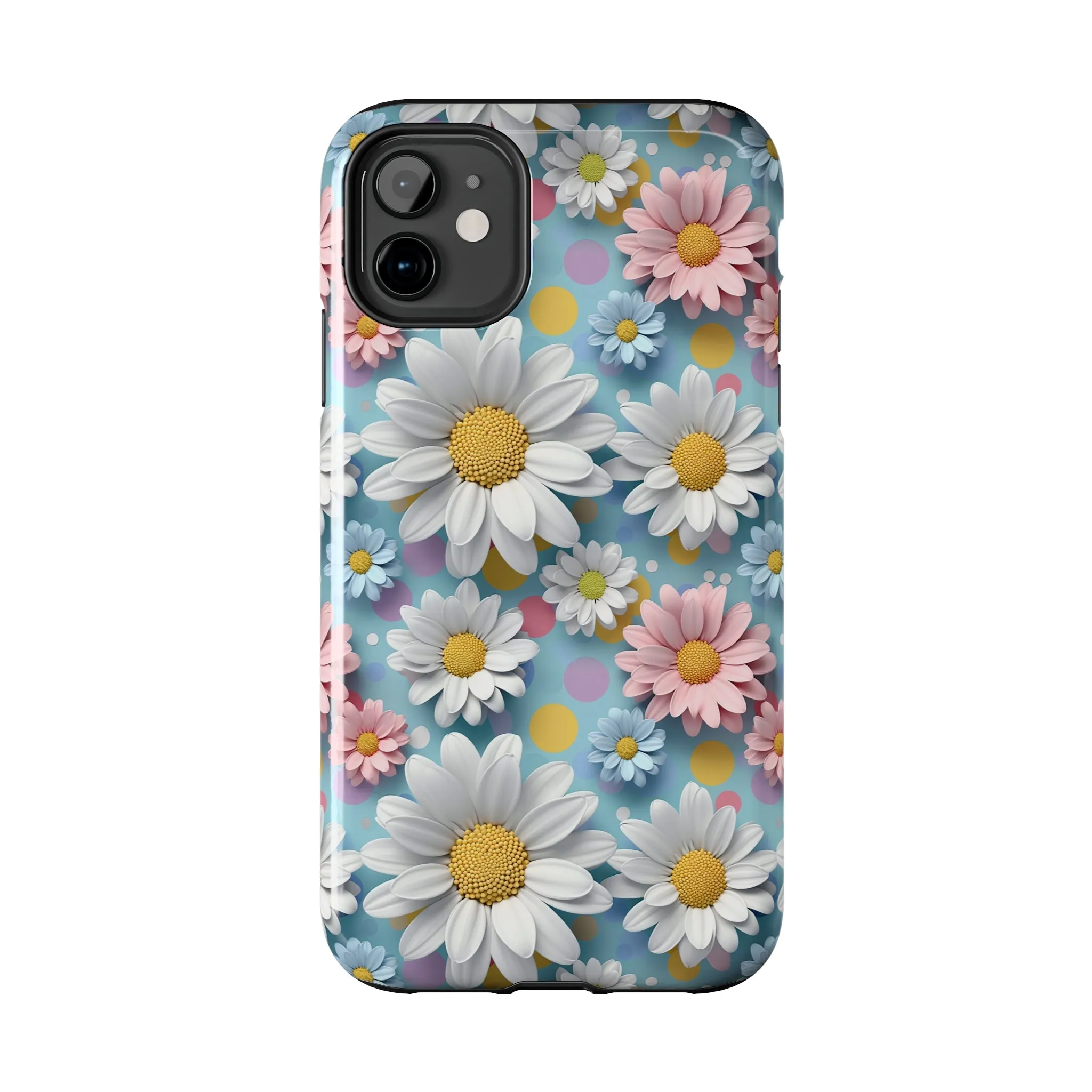 3D Spring Flowes and Polka Dots Digital print Design Tough Phone Case compatible with a large variety of iPhone models, Gift, Phone Case