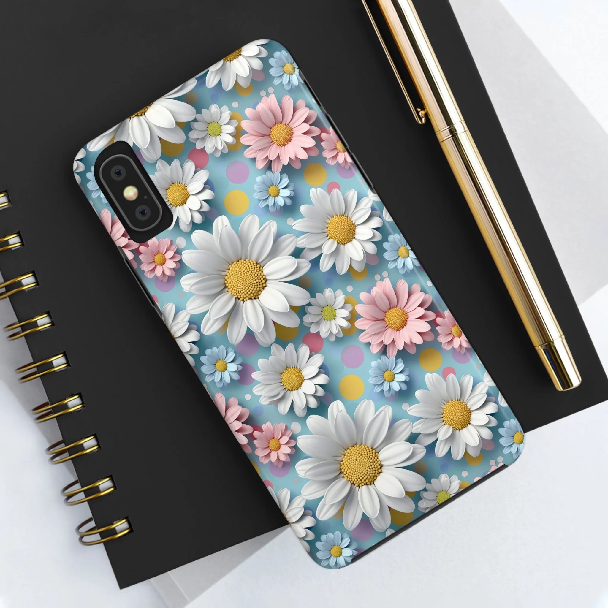 3D Spring Flowes and Polka Dots Digital print Design Tough Phone Case compatible with a large variety of iPhone models, Gift, Phone Case