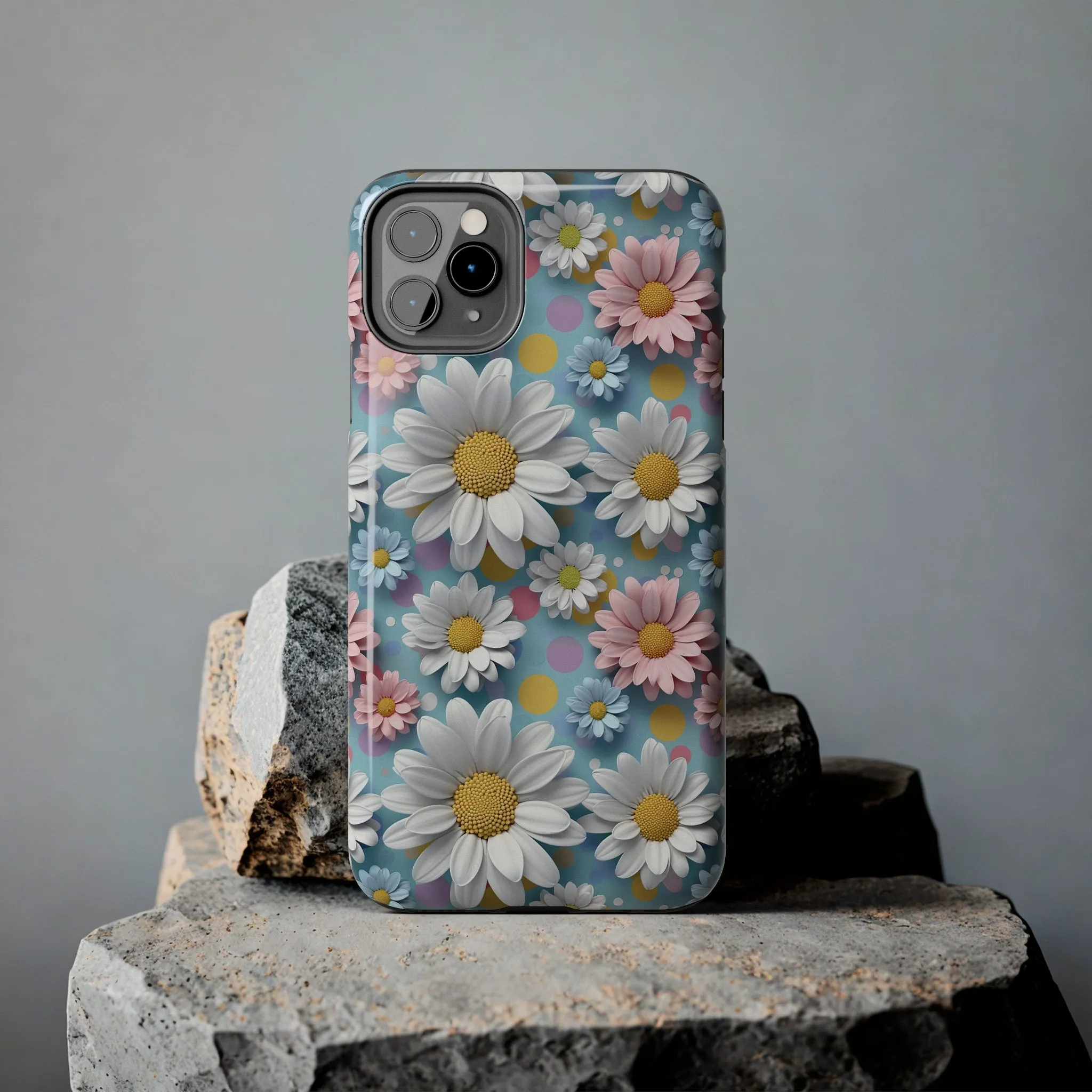 3D Spring Flowes and Polka Dots Digital print Design Tough Phone Case compatible with a large variety of iPhone models, Gift, Phone Case