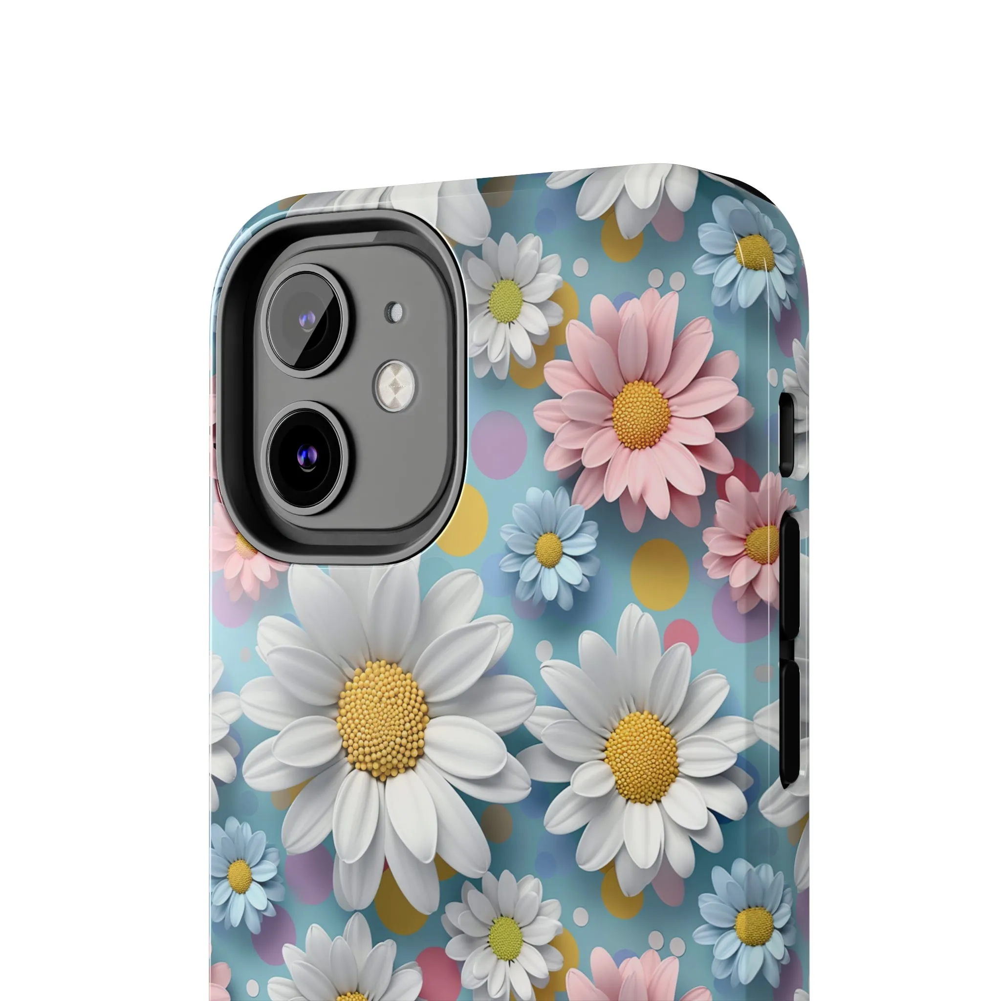 3D Spring Flowes and Polka Dots Digital print Design Tough Phone Case compatible with a large variety of iPhone models, Gift, Phone Case