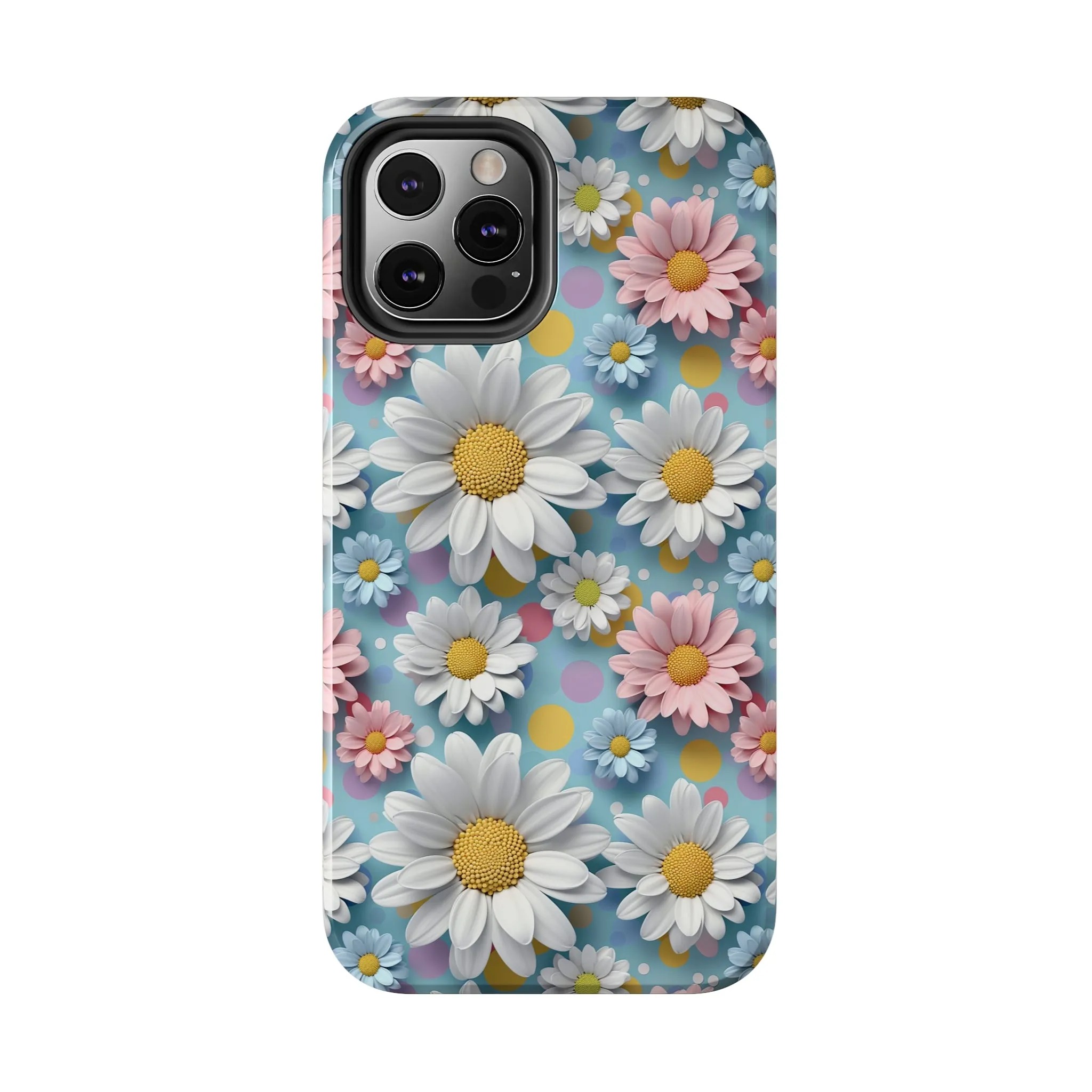 3D Spring Flowes and Polka Dots Digital print Design Tough Phone Case compatible with a large variety of iPhone models, Gift, Phone Case