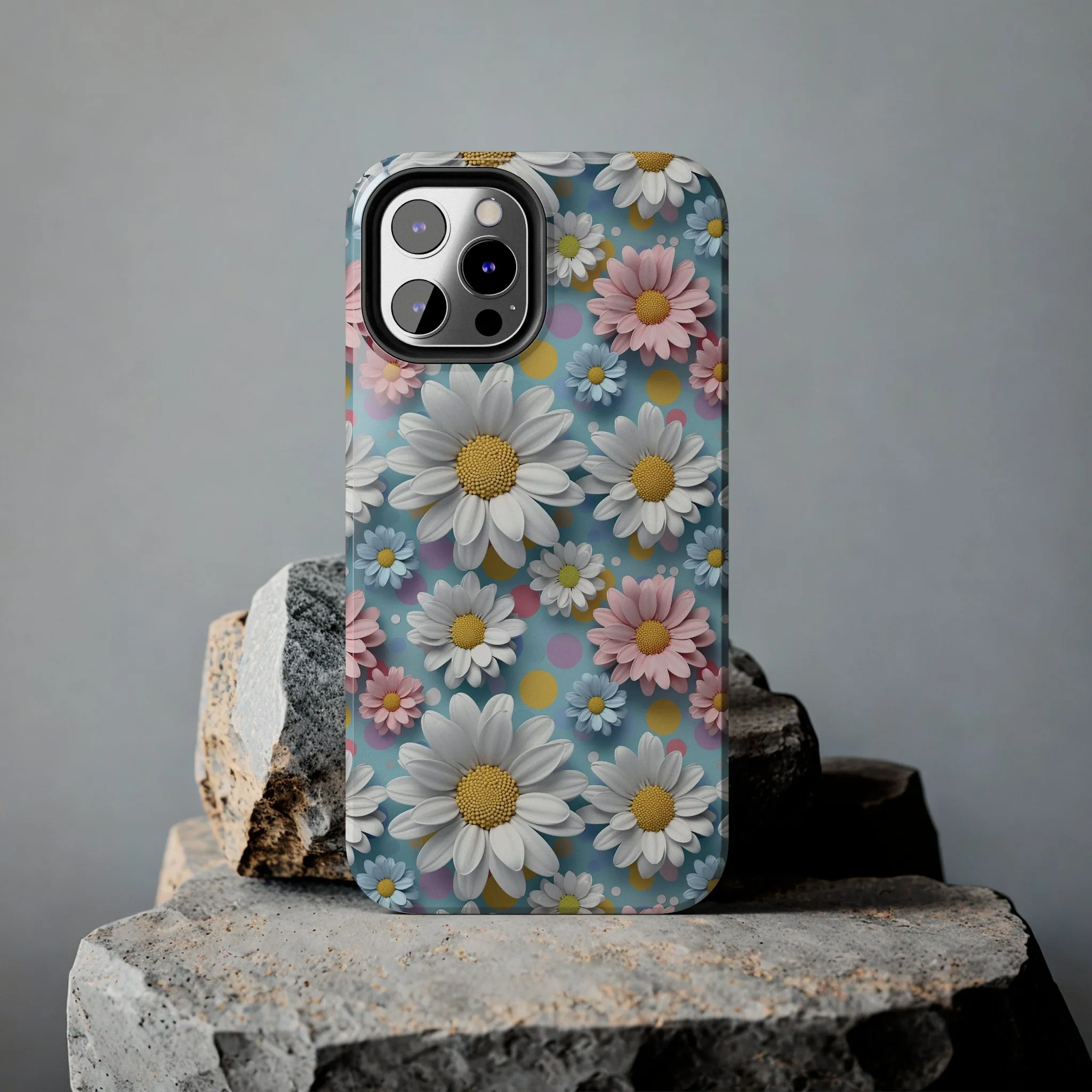 3D Spring Flowes and Polka Dots Digital print Design Tough Phone Case compatible with a large variety of iPhone models, Gift, Phone Case