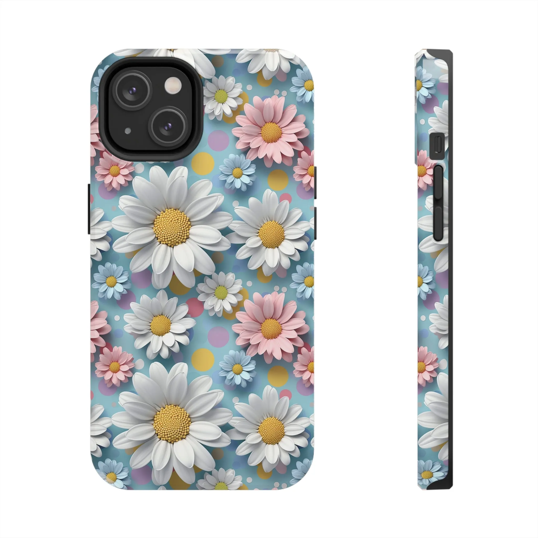 3D Spring Flowes and Polka Dots Digital print Design Tough Phone Case compatible with a large variety of iPhone models, Gift, Phone Case