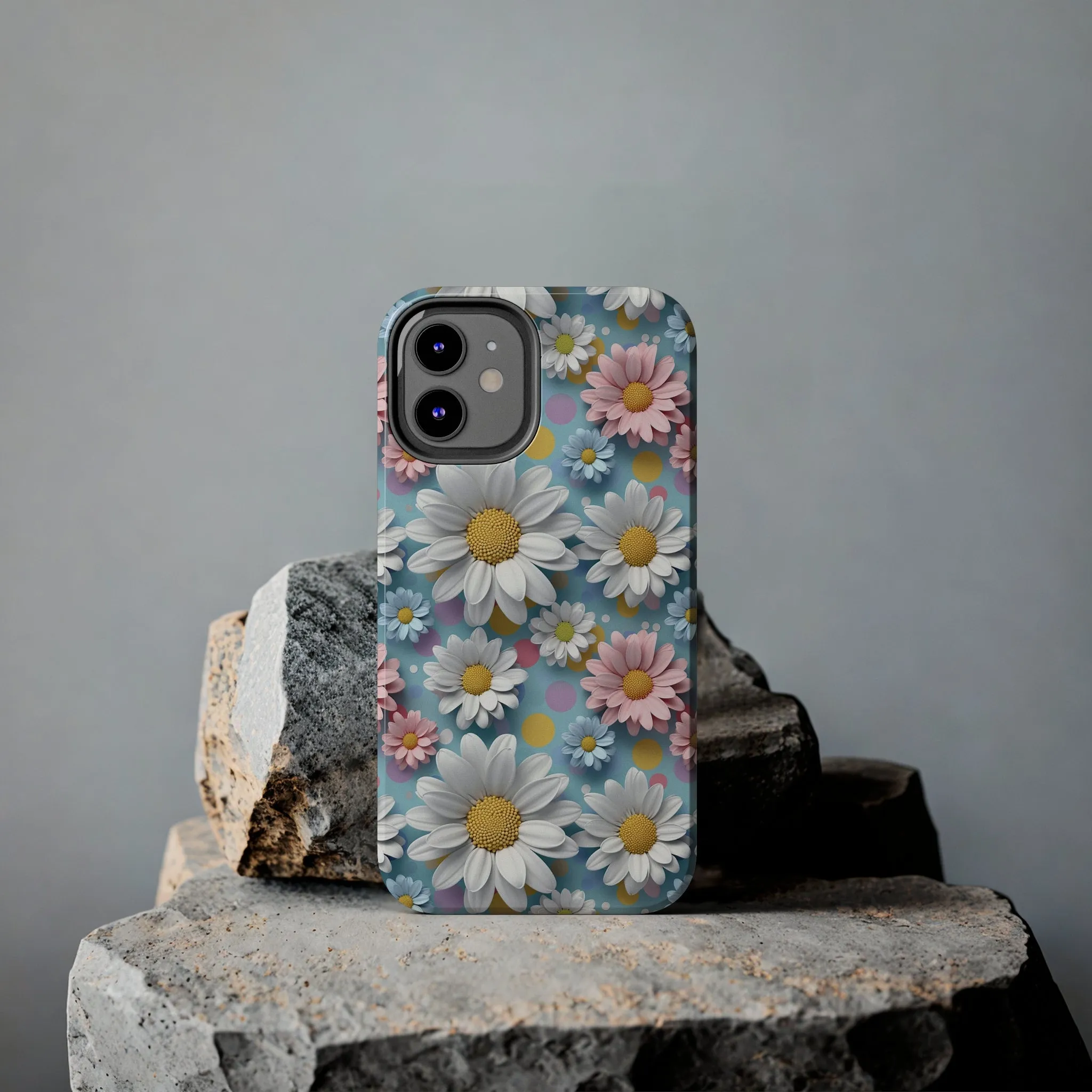 3D Spring Flowes and Polka Dots Digital print Design Tough Phone Case compatible with a large variety of iPhone models, Gift, Phone Case