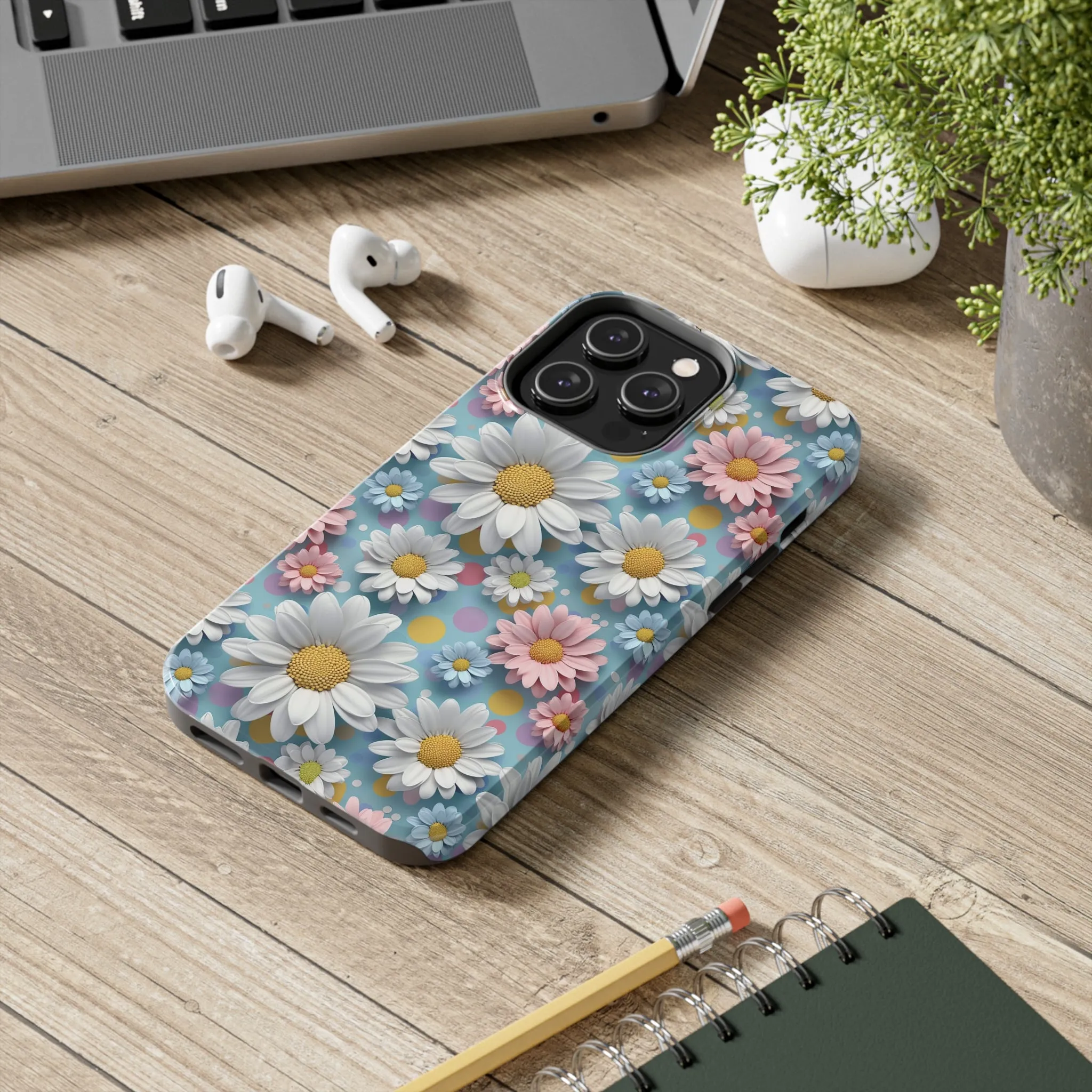 3D Spring Flowes and Polka Dots Digital print Design Tough Phone Case compatible with a large variety of iPhone models, Gift, Phone Case